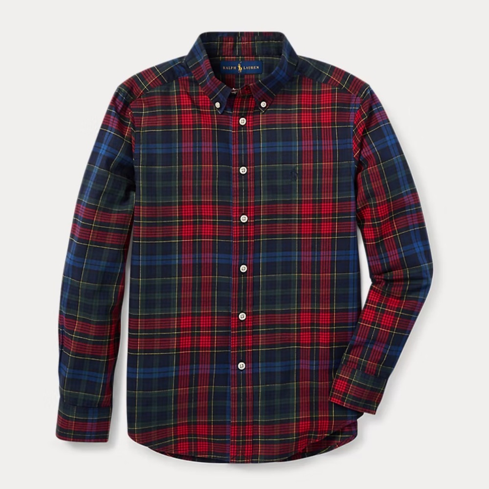 Ralph Lauren Boys Plaid Christmas Button Down Size L
